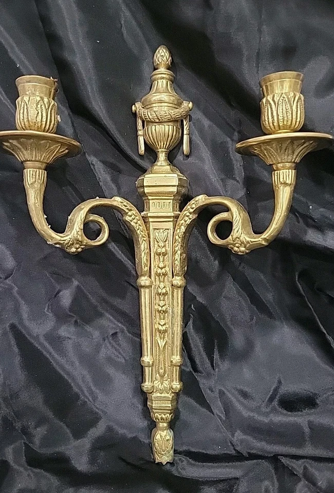 Arandela vintage estilo francês regência bronze vela pesada 13 3/4" - Imagem 1 de 4