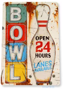 Bowl Sign Bowling Ball Rustic Alley Sports Metal Sign Decor Tin Sign B117 - Picture 1 of 2