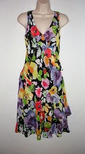 Nuevo con etiquetas Precio de venta sugerido por el fabricante $155 LAUREN RALPH LAUREN Vestido floral con volantes, Negro Multicolor - Imagen 1 de 4