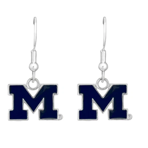 Michigan Wolverines Navy Blue Block M Logo Silver Charm Earrings Jewelry Gift Cover