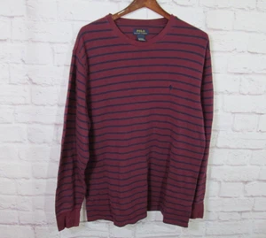 Polo Ralph Lauren Mens Large Burgundy Red Long Sleeve thermal striped - Picture 1 of 10