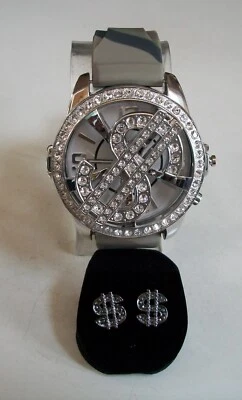 RELOJ HIP HOP SPINNER Y PENDIENTES DE HEMATITA PARA HOMBRE CON ACABADO PLATEADO PIEDRA $ SIGNO MODA Foto 1 de 4