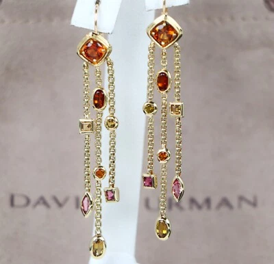 $3,950 David Yurman Confeti Oro Amarillo 18K Multi Piedras Preciosas Pendientes Colgantes Foto 1 de 4