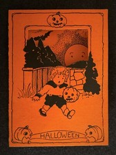 1920's Halloween Party Invitation / Whitney / Boy w/ Jack O Lantern Ghosts Moon