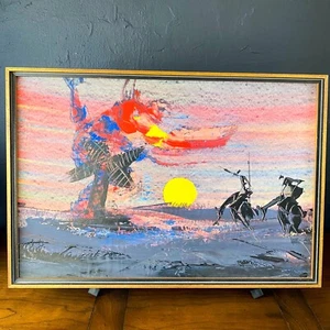 Pittura modernista astratta metà secolo vintage Don Chisciotte colori GRAD incorniciata 24x16 - Foto 1 di 9