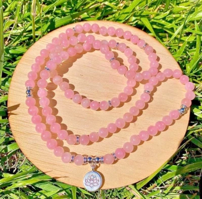 Pulsera Meditación Zen Cuarzo Rosa Mala 108 Cuentas Pulsera Gemas Rosa Pulsera Foto 1 de 3