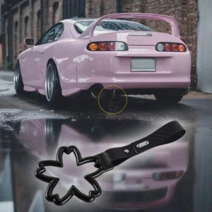Black Sakura Flower JDM Ring Tsurikawa Train Bus Car Handle Strap -Carbon PVC - Picture 1 of 5