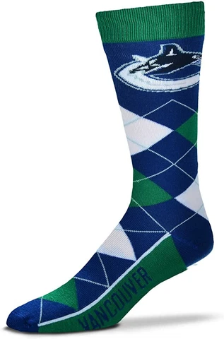Vancouver Canucks Hockey Green Blue & White Argyle Lineup Deuce Crew Socks Cover