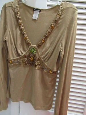 Blusa Lulumari Top Mujer Pequeña Marrón Hermosas Cuentas Manga Larga Foto 1 de 4
