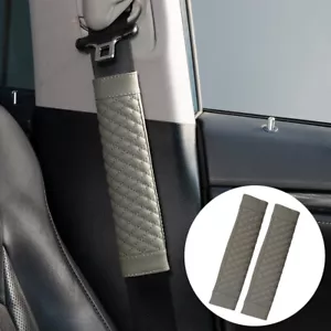 2pcs Car Auto GREY Leather Seat Belt Cover Shoulder Strap Pad Cushion Headrest - Picture 1 of 9