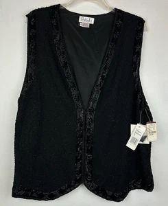 Vintage Perlen Seide Weste Damen 1X Schwarz Besondere Anlässe Cocktail Seide Elegant Neu - Bild 1 von 12