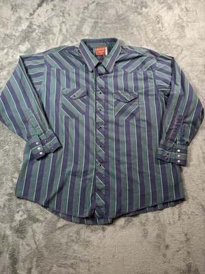 Camisa Rustler De Colección Para Hombres 2XL Colas X Largas Verde Rayas Perla A Presión Occidental Años 90 Foto 1 de 4