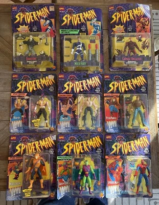 NEW 1994 ToyBiz Spider-Man Animated Series 9 Lot Figures, Factory Sealed - Image 1 of 4