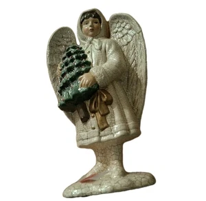 Vintage Crackle Glaze Holiday Angel morbido glitter stile vittoriano vecchio mondo albero - Foto 1 di 1
