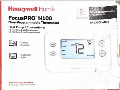 Termostato no progresivo Honeywell FocusPRO N100 3H/2C bomba de calor + 2H/2CC convencional Foto 1 de 4