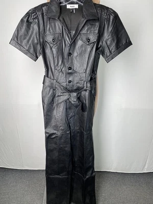 Macacão feminino Paige preto tamanho 4 Anessa couro sintético com cinto peça única - Imagem 1 de 4