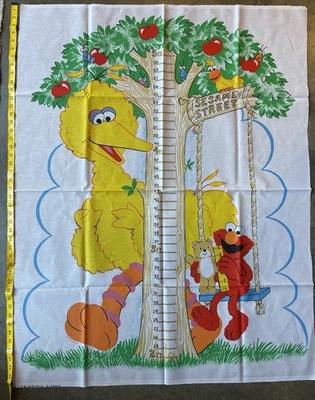 Vtg Jim Henson Sesame Street Muppets Big Bird Elmo Fabric Measuring Wall Hanging - Image 1 of 4