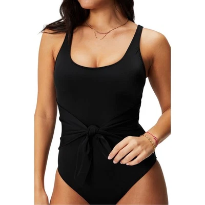 Fabletics Black One Piece Swimsuit Tie Front Scoop Neck L NWT Tummy Control - Image 1 of 4