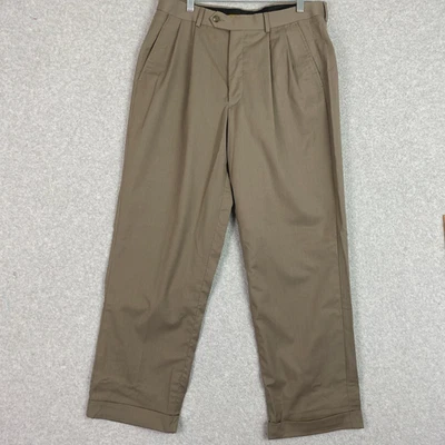 Arrow Dress Pants Mens 34x30 Lt Brown Wool Blend Pleated Cuffed Lightweight - Image 1 of 4