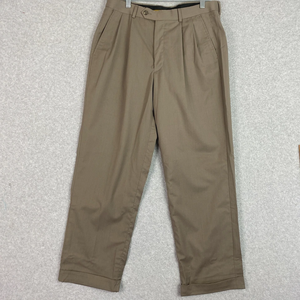 Pantalones de vestir Arrow para hombre 34x30 Lt marrón mezcla de lana plisados puños ligeros Foto 1 de 4