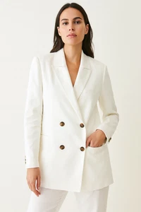 Jenni Kayne Damen Leinen Keaton Blazer Größe 10 Weiß Zweireiher Luxus - Bild 1 von 9