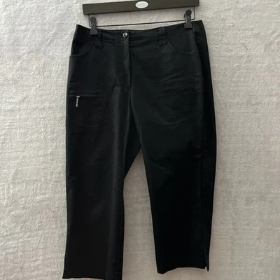 Pantalones para mujer Jamie Sadock negros 6 lisos cremallera botón recto mezcla de algodón Foto 1 de 4