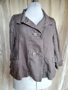Coldwater Creek Medium Women Button Up Short Crop Swing Jacket Linen Lagenlook - Picture 1 of 5