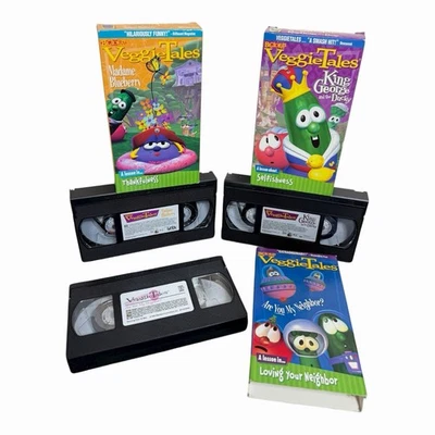 Lot of 3 Veggie Tales VHS Tapes Esther King George Neighbor Religious Christian - Image 1 of 4