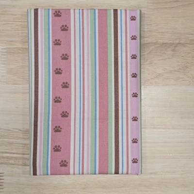 Cotton Quilt Fabric 24"x43" Meow by M'Liss Rae Hawley Cat Paws Pink Cream Stripe - Image 1 of 4