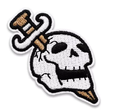 Skull Dagger Embroidered Patch Iron-On Applique Punk Rock Tattoo Gothic Badge - Image 1 of 3