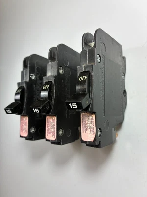 Federal Pacific FPE NC115 15A (SET OF 3) Stab-Lok 1P 120V TESTED 60-DAY WARRANTY - Image 1 of 4