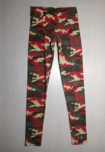 Celestial Bodiez Leggings Size Medium Red Beige Gray Camo Pattern V Cross Front - Picture 1 of 22