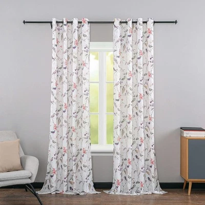 Cortinas de aspecto de lino de 45 pulgadas de largo, cortinas de impresión de aves moradas de granja... Foto 1 de 4