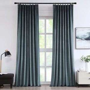 Blue Velvet Pinch Pleated Blackout Curtains 95% Room Darkening Window Panels ... - Picture 1 of 7