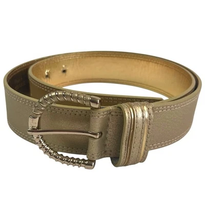 Cinturón Nine West Vintage Cuero Dorado Mediano Años 80 Disco Glam Brillante Moda Glam Foto 1 de 4