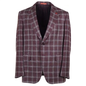 Isaia Slim-Fit Burgundy Check Wool-Silk-Linen Sport Coat 46R (Eu 56) NWT - Picture 1 of 9