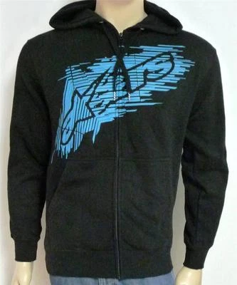 Moletom com capuz Alpinestars masculino fraturado preto lã com zíper novo com etiquetas - Imagem 1 de 4