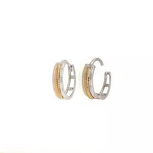 14k Yellow and White Gold Huggie Hoop Earrings Two Tones - Picture 1 of 4