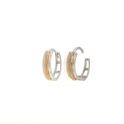 14k Yellow and White Gold Huggie Hoop Earrings Two Tones - Image 1 of 4