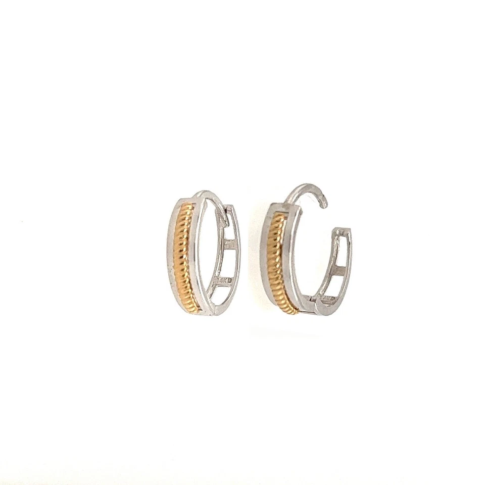 14k Yellow and White Gold Huggie Hoop Earrings Two Tones - Image 1 of 4