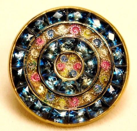 Antique Vtg BUTTON Faux PAVE & Lacy Glass Jewel  NICE #J8 Cover