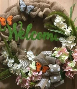 Spring Wreath • Floral Wreath • Butterfly Wreath • Spring Decor • Fabric Wreath - Picture 1 of 10