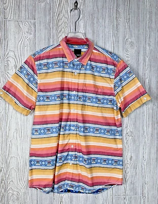 Camisa Bar III Para Hombres Multicolor Algodón Azteca Suroeste Manga Corta Botón Talla L Foto 1 de 4