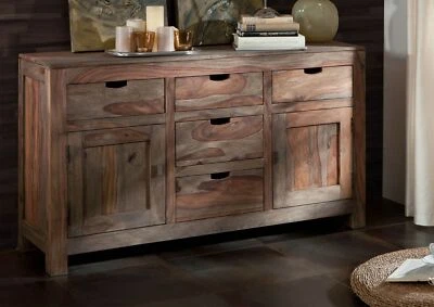 Kommode Sideboard grau natur Schrank massiv Sheesham geölt Massivholz 140x80cm - Bild 1 von 4