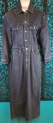 UNIVERSAL THREAD DENIM MAXI DRESS WOMENS 6 BLACK WASH LONG SLEEVE BUTON ZIP NEW - Image 1 of 4