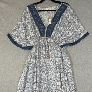 Brandneu Weltmarkt Damen L/XL blau weiß Bauern Ethno knielanges Kleid - Bild 1 von 8