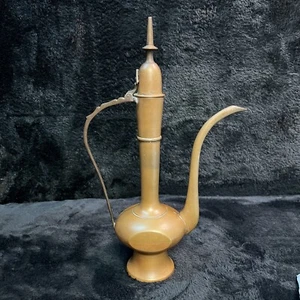 Vintage Indian Solid Brass Long Neck Tea kettle W/Lid India Made - Genie Bottle - Picture 1 of 12