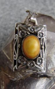 EDLER 800 SILBER JUGENDSTIL ANHÄNGER MIT BUTTERSCOTCH BERNSTEIN BESATZ - Bild 1 von 5