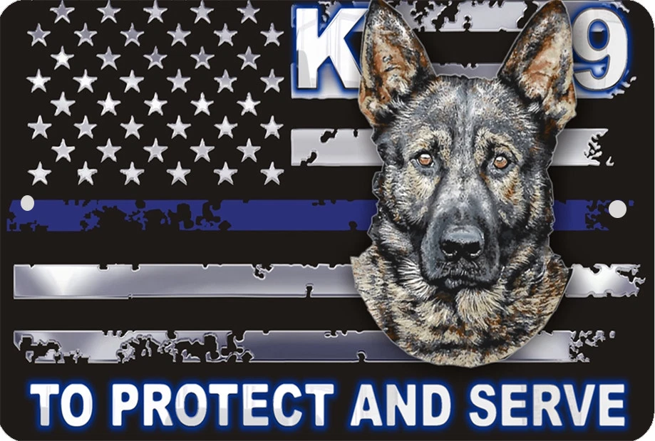 Letrero bandera EE. UU. LÍNEA AZUL DELGADA K-9 APLICACIÓN DE LA LEY 8 x 12 proteger y servir Foto 1 de 1