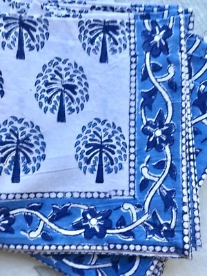Hand Block Printed Blue Willow Cotton Napkin Set (6) Made in Jaipur -NEW - Image 1 of 4